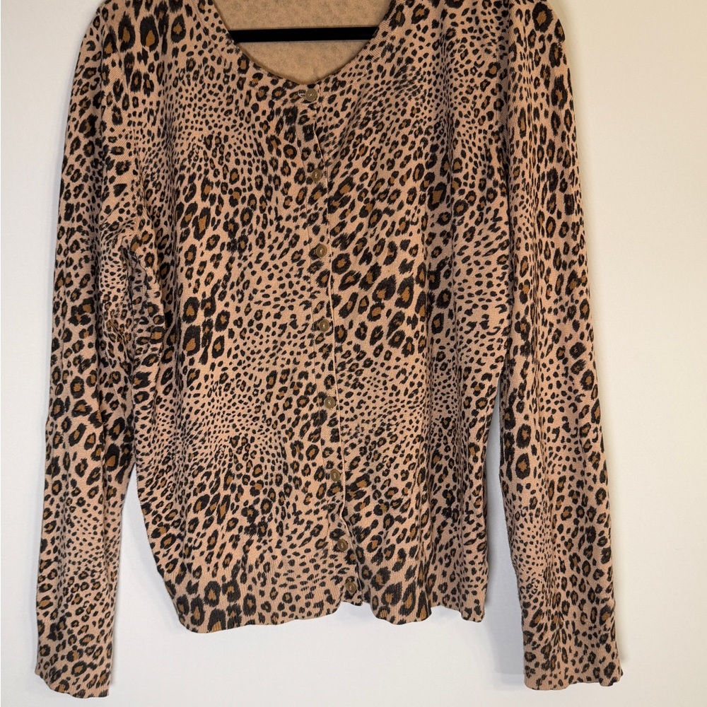 Time and Tru Leopard Print Button-Front Top - Tan and Black